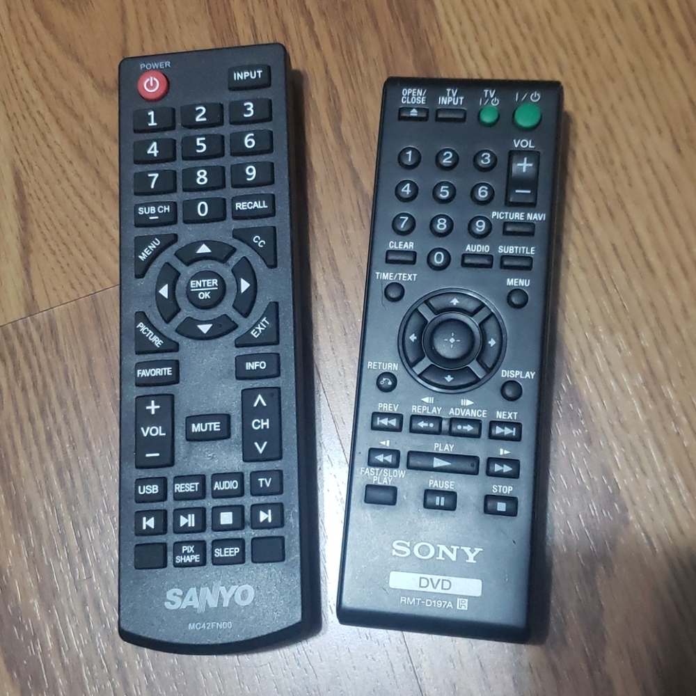 2 replacement remote control lot Sanyo Sony DVD TV remotes black